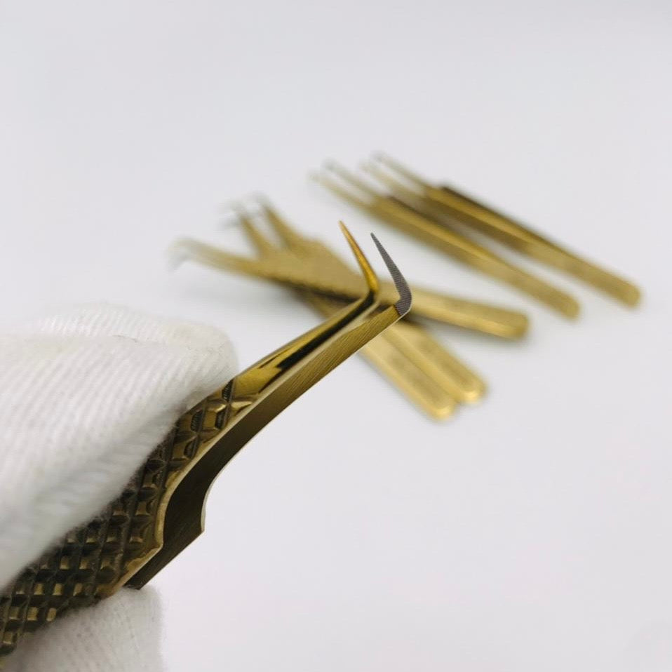 GOLD 90 Degree L Boot Fibre Tip Fanning Tweezer