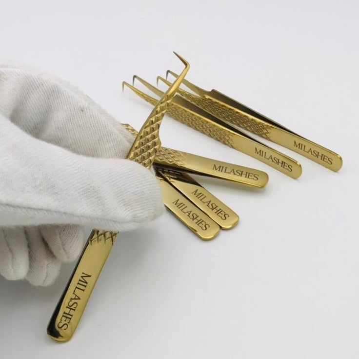GOLD 90 Degree L Boot Fibre Tip Fanning Tweezer