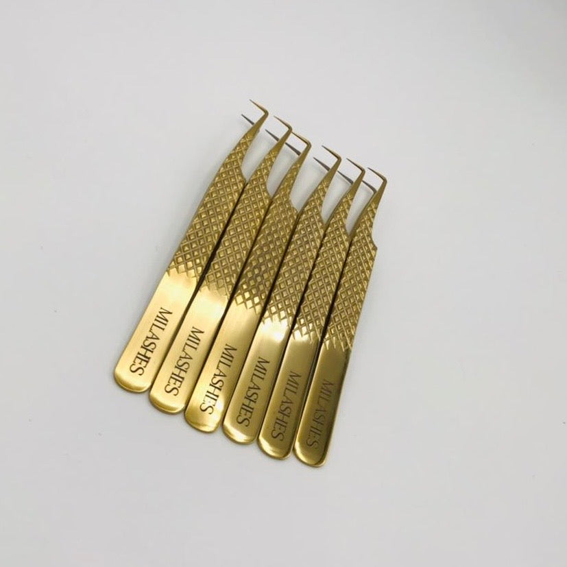 GOLD 90 Degree L Boot Fibre Tip Fanning Tweezer