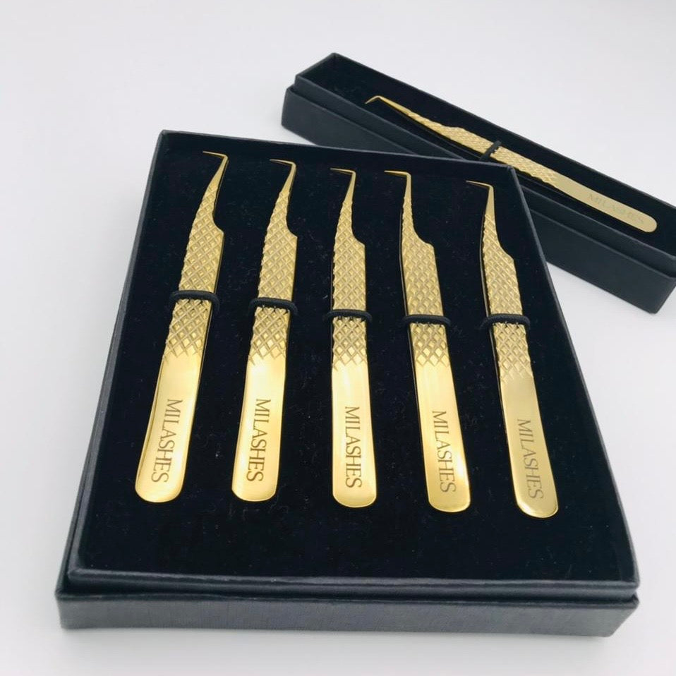 GOLD 90 Degree L Boot Fibre Tip Fanning Tweezer